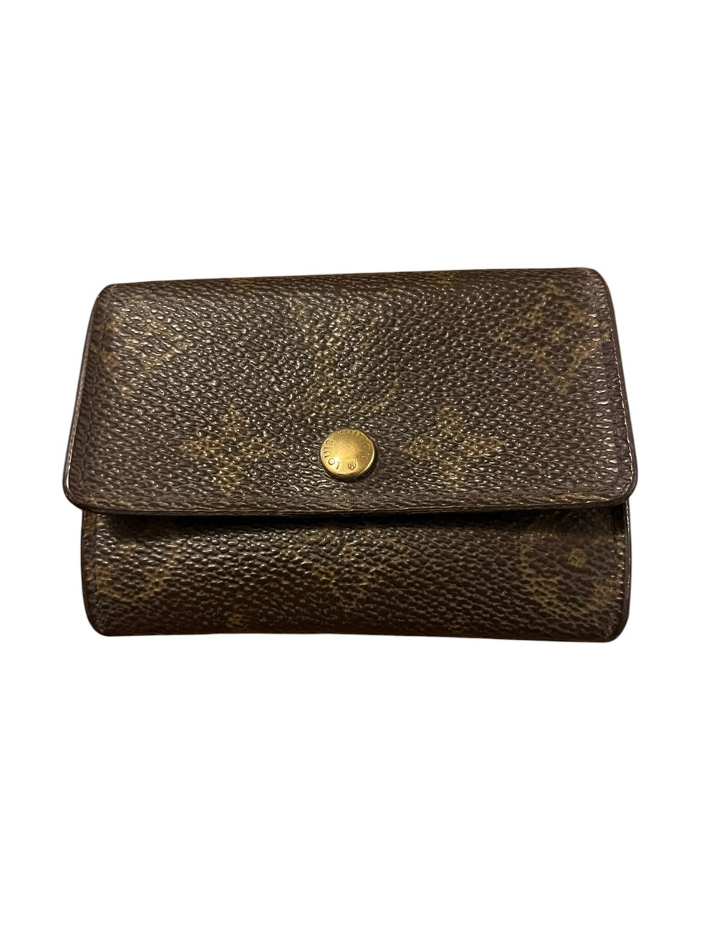 Louis Vuitton Brown Leather Small Snap Card Holder with Gold-Tone Hardware